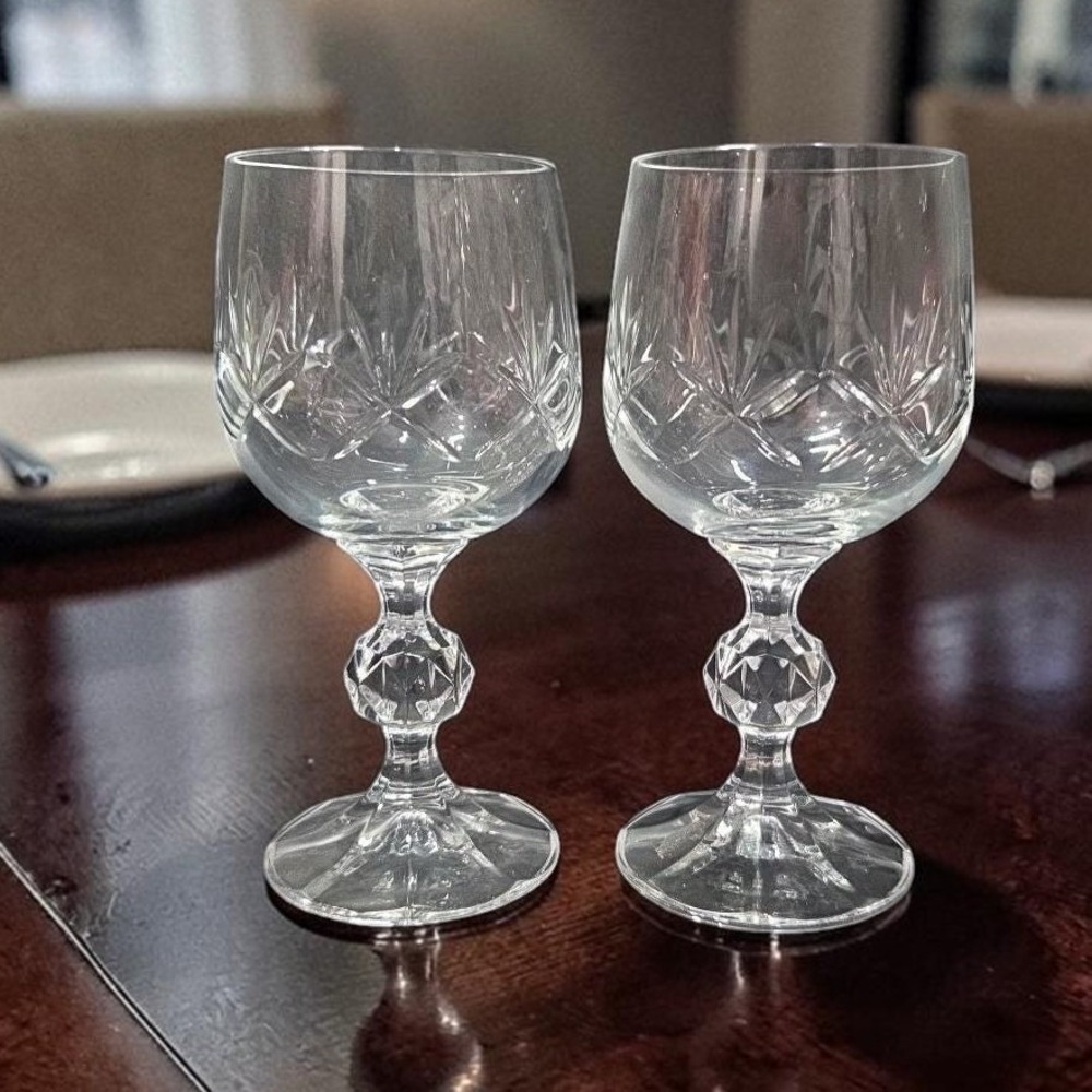 Crystalex Clear Wine Glasses, Set of 2, Fan Textured Design Replacement Stemware
